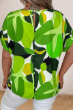 Pink Casual Print Hollow Out Pearl O Neck Plus Size Tops