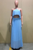 Burgundy Celebrities Solid Color Backless Pleated Patchwork Halter Sleeveless Two Pieces