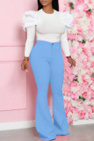 Rose Red Casual Solid Color Basic O Neck Long Sleeve Two Pieces
