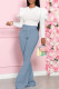 Gray Blue Casual Solid Color Basic O Neck Long Sleeve Two Pieces