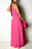 Burgundy Celebrities Solid Color Backless Pleated Patchwork Halter Sleeveless Two Pieces