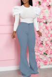 Rose Red Casual Solid Color Basic O Neck Long Sleeve Two Pieces