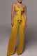 Yellow Casual Solid Color Patchwork Belted Strapless Sleeveless Two Pieces