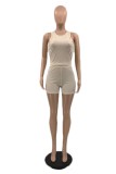 Blue Casual Solid Color Basic O Neck Sleeveless Two Pieces