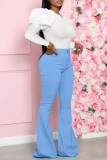 Rose Red Casual Solid Color Basic O Neck Long Sleeve Two Pieces