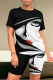 Black White Casual Print Contrast O Neck Short Sleeve Two Pieces
