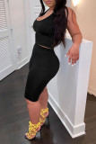 Red Fashion Casual Solid Basic U Neck Sleeveless Two Pieces