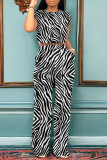 Blue White Casual Daily Striped Print Pocket Contrast O Neck Short Sleeve Two Pieces