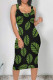 Black Green Street Print Patchwork U Neck Wrapped Skirt Dresses