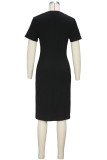 Black Street Solid Color Slit Zipper Patchwork Zipper Collar Wrapped Skirt Dresses