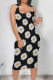 Black And White Street Print Patchwork U Neck Wrapped Skirt Dresses