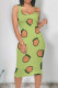 Fruit Green Street Print Patchwork U Neck Wrapped Skirt Dresses