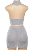 Grey Street Geometric Print Patchwork Turtleneck Sleeveless Two Pieces