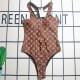 Brown Sportswear Print Patchwork Swimwears