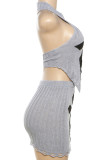 Grey Street Geometric Print Patchwork Turtleneck Sleeveless Two Pieces
