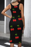 Green Street Print Patchwork U Neck Wrapped Skirt Dresses