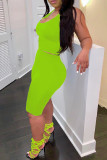 Red Fashion Casual Solid Basic U Neck Sleeveless Two Pieces