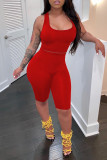 Red Fashion Casual Solid Basic U Neck Sleeveless Two Pieces