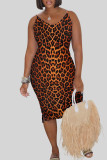 Purple Street Leopard Print Slit Patchwork Spaghetti Strap Wrapped Skirt Dresses