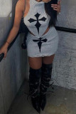 Grey Street Geometric Print Patchwork Turtleneck Sleeveless Two Pieces