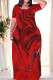 Red Casual Print Patchwork O Neck Long Dresses