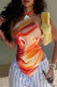 Orange Sexy Print Backless Patchwork Halter Tops