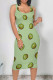 Green Street Print Patchwork U Neck Wrapped Skirt Dresses