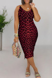 Purple Street Leopard Print Slit Patchwork Spaghetti Strap Wrapped Skirt Dresses