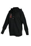 Black Casual Print Buckle Hooded Collar Tops