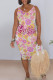 Rose Red Casual Letter Print Flowers V Neck Printed Dresses