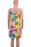 Colour Casual Print Pocket Patchwork O Neck Straight Dresses