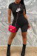 Black Casual Street Letter Print Zipper O Neck Skinny Rompers