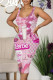 Pink Cartoon Print Letter Print Fruit Print Patchwork U Neck Printed Dresses