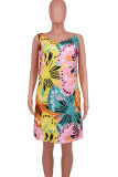 Colour Casual Print Pocket Patchwork O Neck Straight Dresses