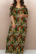 Colour Street Print Backless Patchwork Off Shoulder Long Dresses