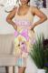 Apricot Cartoon Print Letter Print Fruit Print Patchwork U Neck Printed Dresses