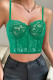 Green Sexy Solid Color Lace Patchwork Spaghetti Strap Tops