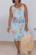 Dark Purple Casual Letter Print Flowers V Neck Printed Dresses