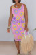 Purple Casual Letter Print Flowers V Neck Printed Dresses