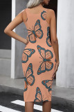 Ginger Casual Butterfly Print Contrast U Neck Printed Dresses