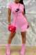 Pink Casual Street Letter Print Zipper O Neck Skinny Rompers
