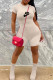 Apricot Casual Street Letter Print Zipper O Neck Skinny Rompers