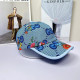 Blue Casual Street Floral Print Letter Print Patchwork Hat