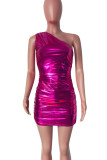 Black Street Solid Color Patchwork Oblique Collar Wrapped Skirt Dresses