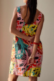 Colour Casual Print Pocket Patchwork O Neck Straight Dresses