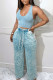 Light Blue Casual Solid Patchwork Draw String Pocket V Neck Sleeveless Two Pieces