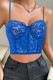 Blue Sexy Solid Color Lace Patchwork Spaghetti Strap Tops