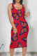 Red Casual Butterfly Print Contrast U Neck Printed Dresses
