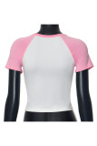 Powder White Casual Print Patchwork O Neck T-Shirts