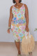 Blue Casual Letter Print Flowers V Neck Printed Dresses